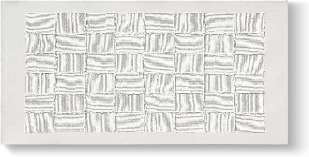 GeekMacro White Grid Textured Wall Art - Hand Painted Oil Painting 58x29 Modern Minimalist 3D Line Artwork for Living Room Horizontal/Vertical Wall Decor