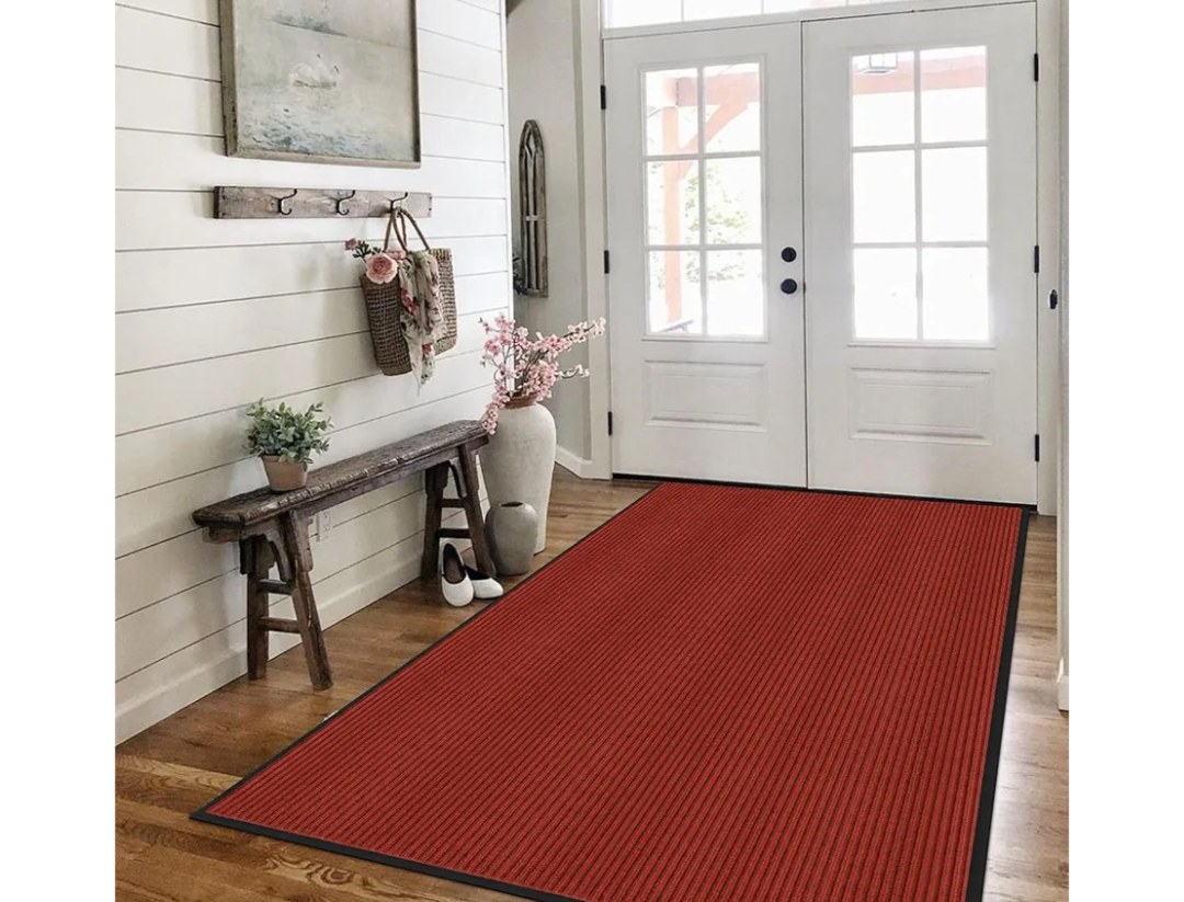 Front Door Mat Outside Entrance, Inside Welcome Mat,96"x 48" Low Profile Heavy Duty Rubber Commercial Doormat for Entryway Patio Floor Porch Garage Office,Low Profile Washable Front Doormat,Red