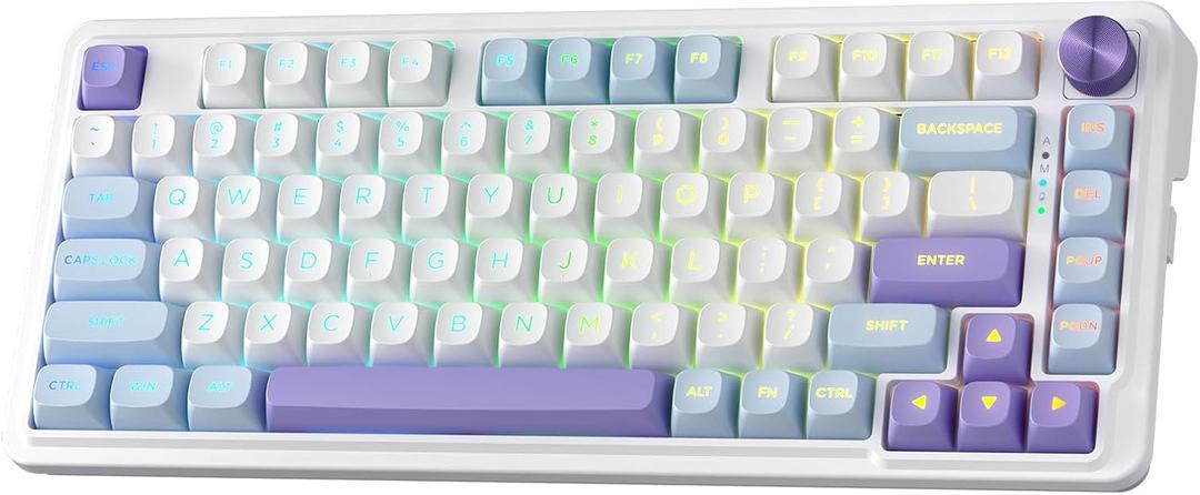 Redragon K673 MAX 75% Wireless Gasket RGB Gaming Keyboard, 3-Modes 81 Keys PBT Compact Mechanical Keyboard w/Hot-Swap Socket, Dedicated Knob Control & 5-Layer Noise Dampening, Custom Linear Switch (Moonrise Violet)