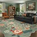 DCX Vintage Floral Rug 8x10, Washable Sage Green Rug for Living Room, Kid & Pet Friendly with Rubber Back Non Slip, Soft Low Pile Carpet, Stain Resistant Rug for Bedroom, Nursery, Dining Room