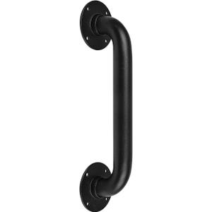 1ft Metal Industrial Pipe Wall Handrail -12 Inch Pipe Barn Door Pull Handle, Gate Pulls, Staircase Handrail for Indoor & Outdoor Steps, Deck Hand Rail, Safety Grab Bar (Matte Black)