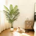 UPBUD Artificial Palm Tree, 5FT Tall Fake Tropical Areca Plants with 12 Lifelike Leaves & White Planter, Realistic Faux Palm Potted Trees for Outdoor Indoor Home Living Room Office Porch Decor