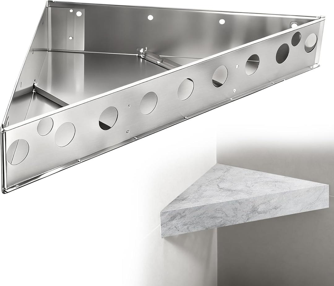 Floating Corner Shower Bench, 17"x17"x24" Wall Mounted Shower Seat Serves as Shower Stool & Shaving Foot Rest, Space Saving Storage Shelf for Small Bathroom (Silver)