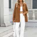 CiCiBird Women's Oversized Utility Shacket Jacket Button Down Long Sleeve Shirt Coat with Pockets 2025 Fall Fashion (Brown)