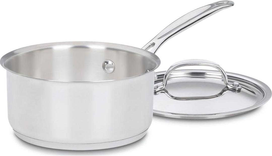 Cuisinart 1 Quart Saucepan w/Cover, Chef's Classic Stainless Steel Cookware Collection, 6.5"D x 12.5"W x 4.5"H