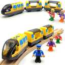 Battery Operated Locomotive Train Set for Wooden Train Tracks Magnetic Connection, Powerful Engine Bullet Train Set Compatible with Thomas, Brio, Melissa and Doug, Electric Train Toys for Toddlers