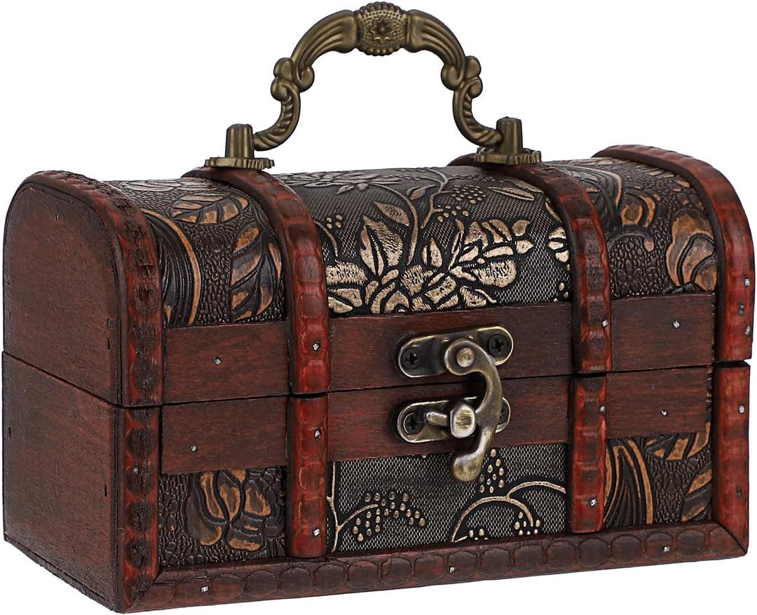 ELLDOO Vintage Treasure Chest, Pirate Keepsakes Box for Kids Gifts, Wooden Storage Box Decorative for Jewelry Pearl Trinkets, Small