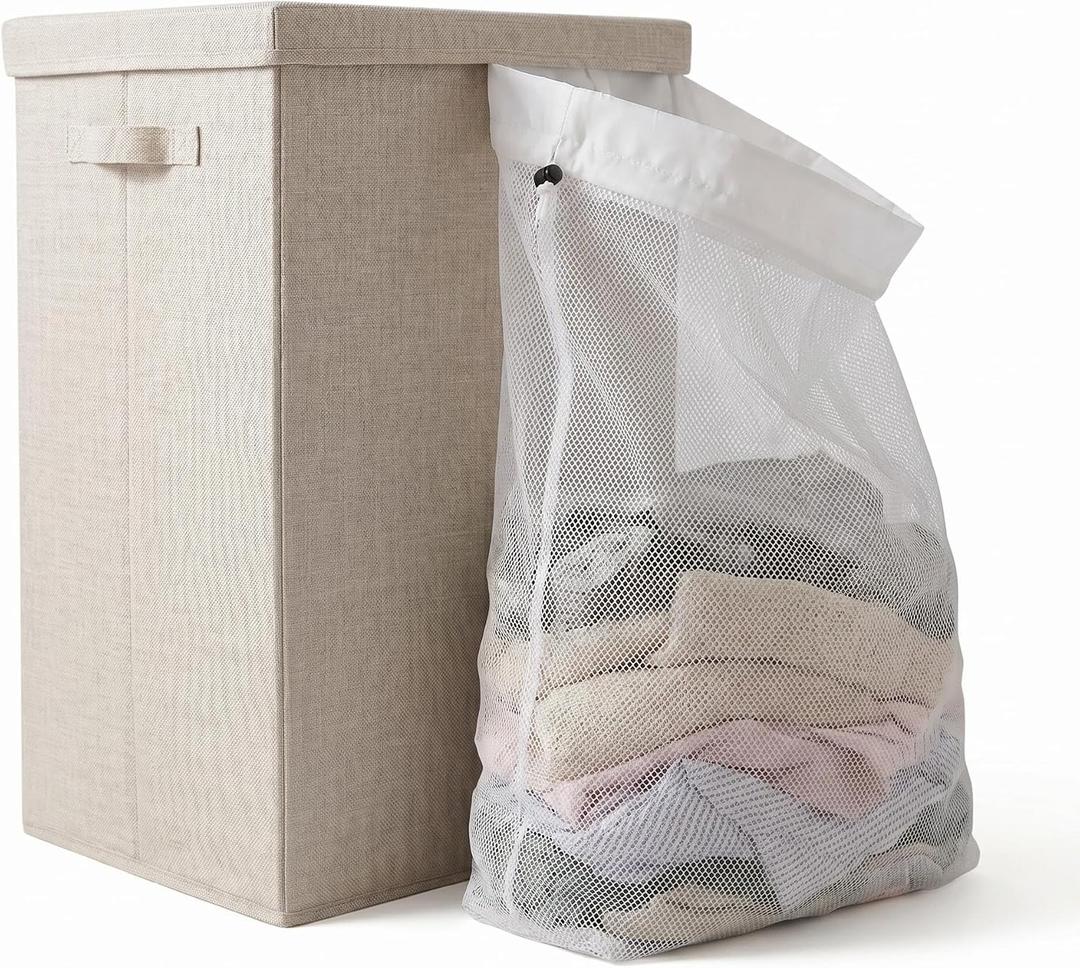 Laundry Hamper with Lid, 70L Laundry Basket with Bag,Beige
