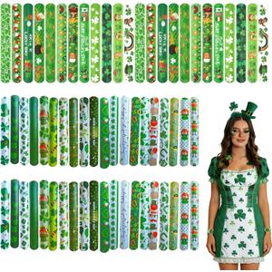 64 Pcs St Patricks Day Slap Bracelets Bulk Saint Patrick's Day bracelets St Patricks Day Decorations Gifts Bracelet Decorations for Home School Classroom Prizes Anniversary Holiday Outdoor32 Styles