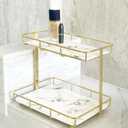 10in Bathroom Organizer Countertop Perfume Organizer Makeup Organizer Cosmetics Storage Display Rack Vanity Tray Dresser Stainless Steel Gold Shelf White Marble Ceramic Tray