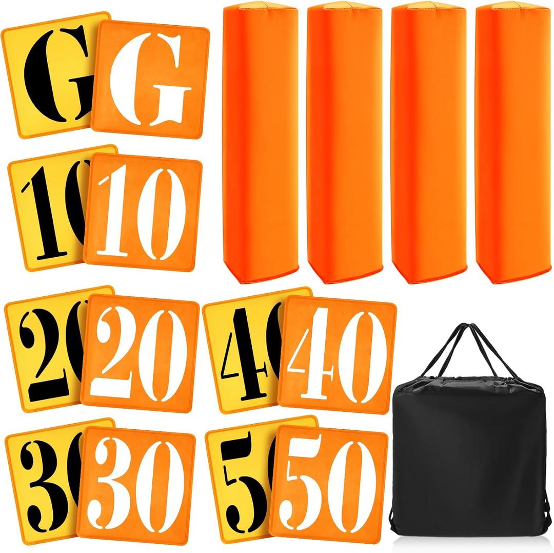 Libima 16 Pcs Football Yard Marker Set Include 11 Football Field Yard Line Marker High Visibility 4 Weighted Ball End Zone Pylons with Carrying Bag for Training Sporting Equipment (Orange, Yellow)