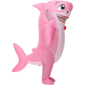 Inflatable Shark Costume Blow up Animal Costume Shark Suit Cosplay Party Halloween Suit (Pink)