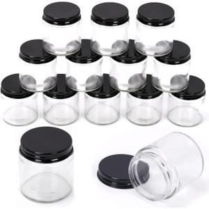 Swpeet 12 Packs 4 oz - 120ML Transparent Glass Jar with Black Lid Assortment Kit, Round Containers Cosmetic Glass Jars with Lids Travel Jars Cosmetic Containers for Cream, Lotion