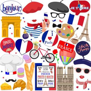 40pcs France Photo Booth Props, Htabiol French Photo Booth Props, France Party Decorations, French Party Decorations, Fit for Paris Themed Birthday, Bastille Day Decor, Eiffel Tower Decor