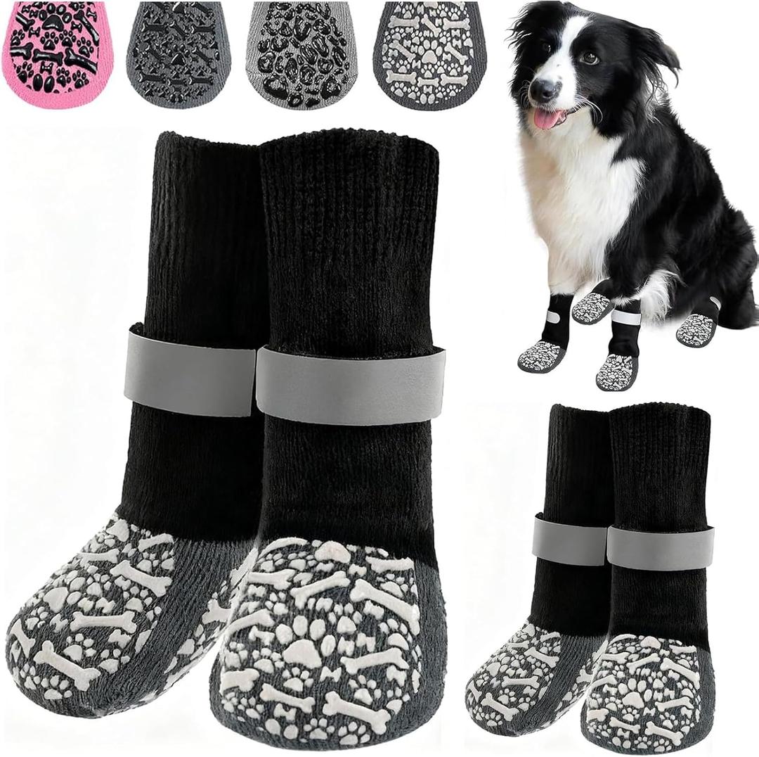 HeavenEye Anti Slip Dog Socks, Dog Paw Protectors Maximum Grip Prevent Licking Paws Slipping, Paw Protector for Hot & Cold Pavement Shoes Boots for Small Medium Large Senior Dogs(White Bone) (XL(4 pcs))