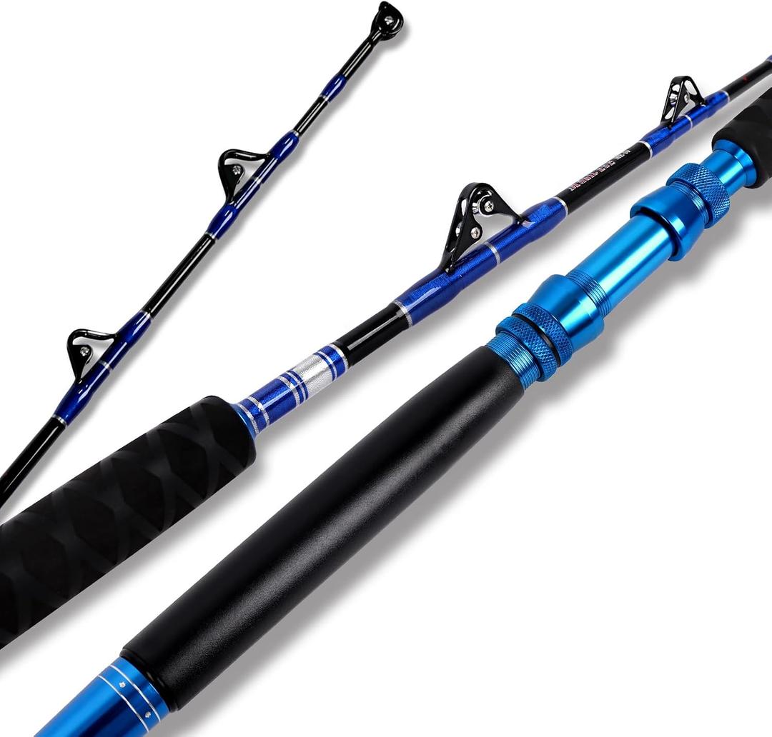 Fiblink 2-Piece Saltwater Offshore Trolling Rod 5-Feet 6-Inch Heavy Roller Rod Conventional Boat Fishing Pole(30-50lb)