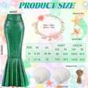 7PCS Summer Mermaid Costume Women Beach Sequin Shiny Skirt Sea-Maid Tail Swimsuit Cover up Shell Necklace Hair Clip (Green)
