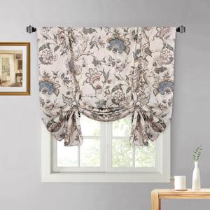 Blackout Tie Up Curtains for Windows, Three-Layer Woven Roman Curtains, Thermal Insulated Balloon Curtain, Shade Rod Valance for Kitchen, Living Room, Bedroom, Beige, 42" Wx63 L