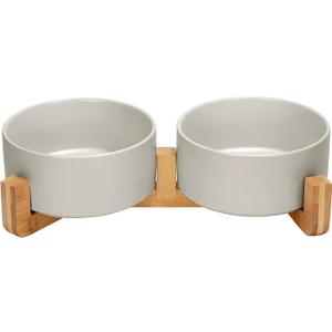 SPUNKYJUNKY Ceramic Dog and Cat Bowl with Wood Stand Non-Slip Matte Glaze Weighted Food Water Set for Cat Medium Dog 28.7 OZ (3.6 CUPS)