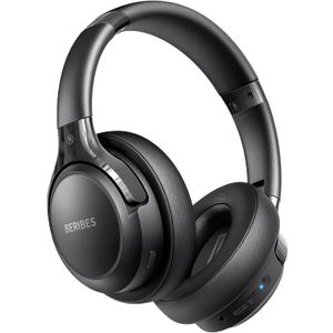 BERIBES Bluetooth Headphones Over Ear, 65H Playtime and 6 EQ Music Modes Wireless Headphones with Microphone, HiFi Stereo Foldable Lightweight Headset, Deep Bass for Home Office Cellphone PC Ect. (Black)