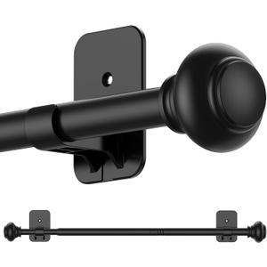 Black Curtain Rod for Windows 30 to 45 Inches,5/8 Inch Diameter Small Curtain Rods Set with Adhesive Brackets,Renter Friendly Adjustable Curtain Rods for Bedroom,Living Room