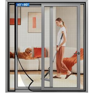 Magnetic Screen Door Left Right Side Opening Upgraded PET Mesh Greater Than Fiberglass and Polyester,Keep Bugs Out,Pet & Kid Friendly,Suitable for Sliding Doors,Patio French Doors-60" X 80" (Black)