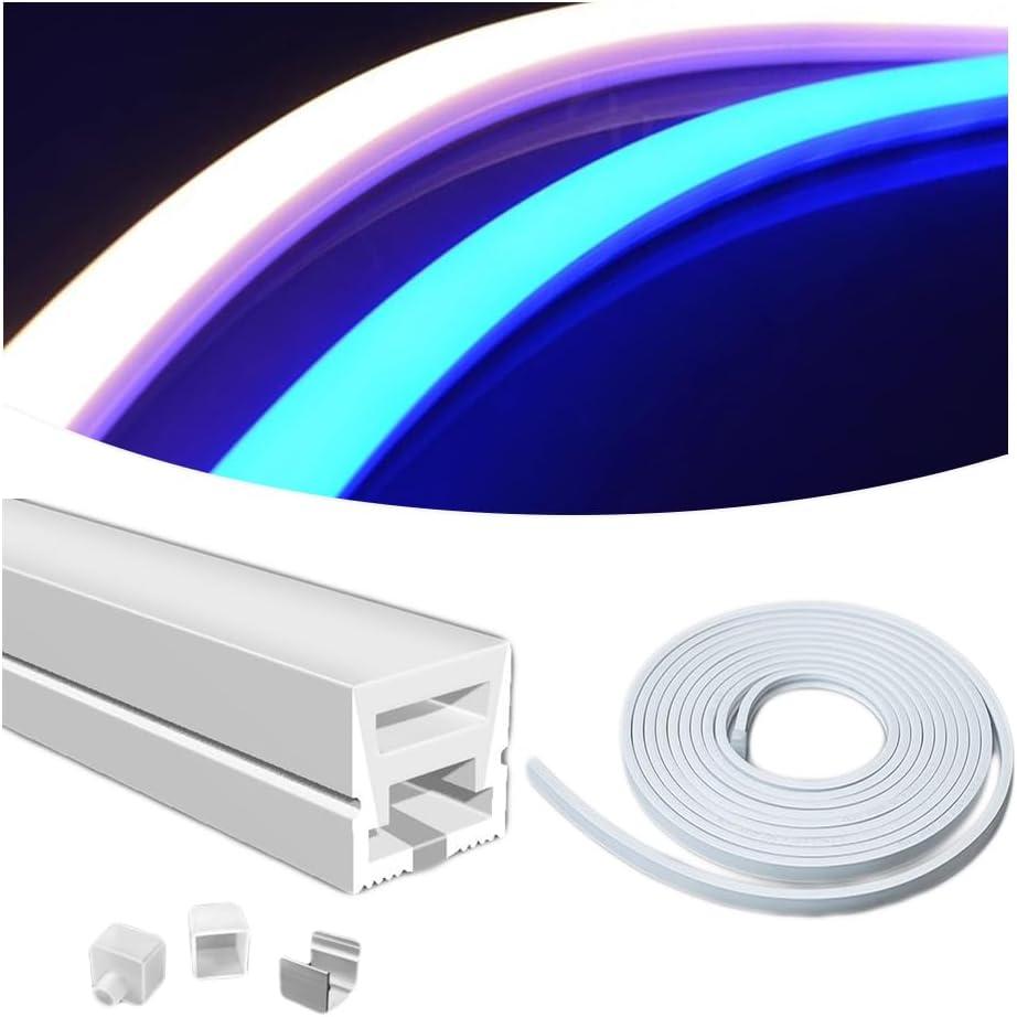 196inch Silicone LED Diffuser Channel, Flexible Waterproof Neon Rope Strip Light Tube Silicone Cover for 6mm Led Strip Lights for Living Room, Kitchen, Wall and Other Decoration (10 x 10mm)