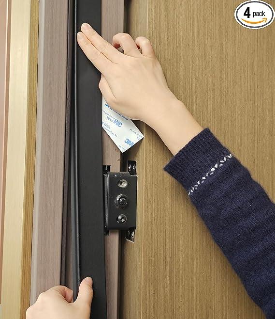 Door Coner Seal, Peel and Stick Weather Stripping Gap Filler for Side of Door Window Jambs, Light Noise Draft Stopper with Self Adhesive, 1.8in(W) × 44in(L), 4 Pack, Black