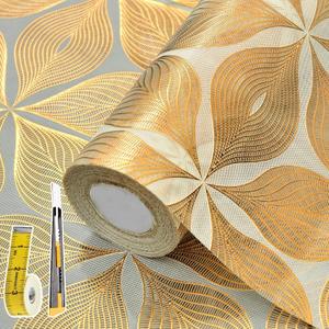 3D Drawer and Shelf Liner for Kitchen Cabinet: 12 in X 20 Ft Waterproof Shelf Paper Non Adhesive Refrigerator Liners Golden Leaf Easy Liners for Bathroom with Knife Tape Measure