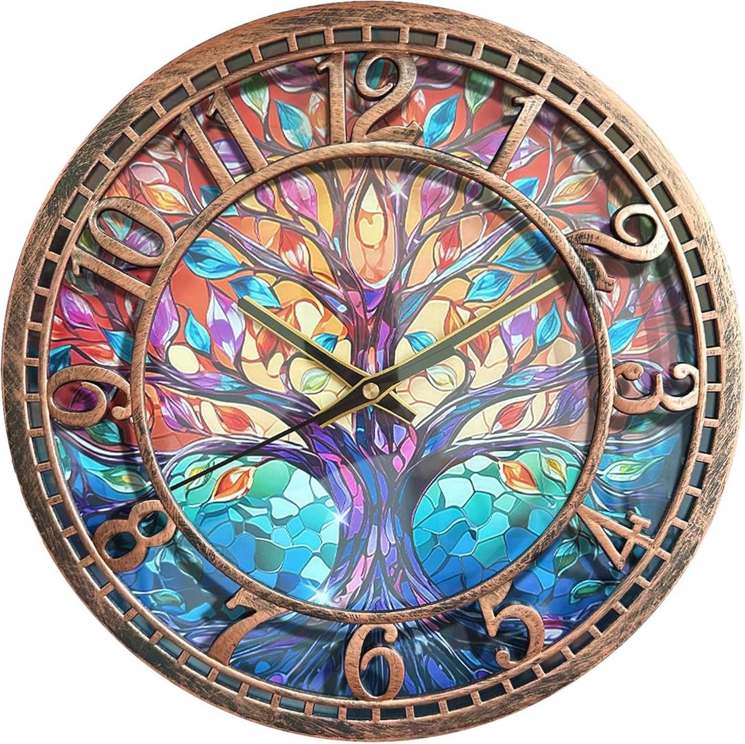 WANGIRO Tree of Life Wall Clock 12inch Silent Movement Non-Ticking Clock Precise Timekeeping Wall Clock Suitable for Living Rooms Bedrooms Offices Ideal for Home Decor Gifts Antique Copper