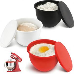 3-PackSupper Moment Silicone Bowl Liners for KitchenAid 5 Qt Tilt-Head Mixers, Foldable Space-Saving Silicone Mixing Bowl Liners with Lids, Heat Resistant, Dishwasher Safe (Black, White, Red)