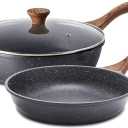 SENSARTE Nonstick Frying Pan Skillets, Swiss Granite Coating Omelette Pans, Healthy Cookware Chef's Pan, PFOA Free(8 Inch Frying Pan and 3.5QT Saute Pan) (8 Inch+3.5QT w/ Lid, Gray)