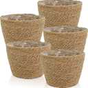 5 Pcs Large Premium Seagrass Planter Basket 10.2x7.5x7 Stylish Planter Baskets Woven Wicker Baskets with Plastic Lining for Indoor Outdoor Flower Plants Pots Cover Room Decor