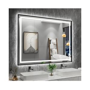 Amorho LED Bathroom Mirror with Black Frame, Front Light and Backlit, Stepless Dimmable, Anti-Fog, Shatter-Proof, Memory, 3 Colors, Double LED Vanity Mirror