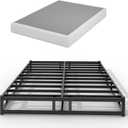 Box Spring Low Profile Bed Base Matel Mattress Foundation with Cotton Washable Cover Quiet Easy Assembly Sturdy Support for All Bed Types (Black, Queen)
