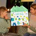 Yoqipati 13" Large Baby Gift Bag with Tissue Paper and Greeting Card for Baby Showers New Parents Newborwn (Woodland Animal)