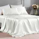 Satin Sheets Twin Size Bed Set - 3 Piece Luxury Soft Silky Twin Bed Sheets, Similar to Silk Sheet Set with 1 Deep Pocket Fitted Sheet, 1 Flat Sheet & 1 Pillowcase (Ivory White)
