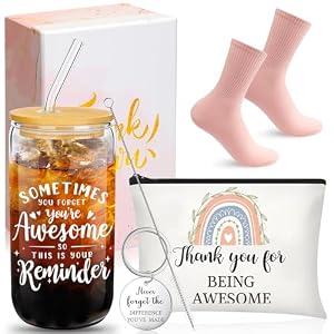 Hsei 6 Pcs Graduation Appreciation Gifts for Women Thank You Gifts for Nurse Employees Staff Coworker Team Teacher Including 16 oz Glass Cups Cosmetic Bag Sock Keychain Gift Box for Class of 2026