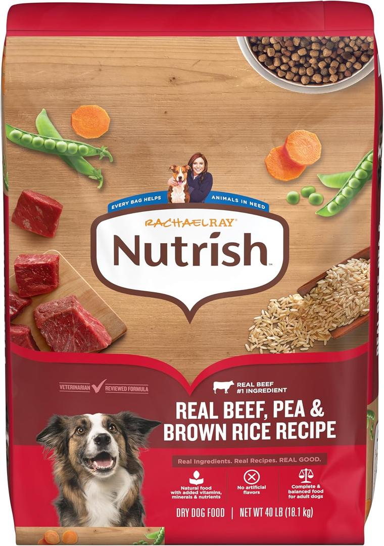 Nutrish Rachael Ray Adult Dry Dog Food Real Beef, Pea & Brown Rice Recipe, 40 lb. Bag (EXP 10/31/27)
