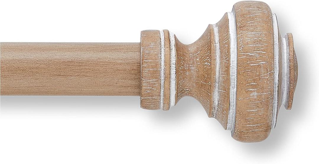 MODE Farmhouse Collection Set of 2 Rod sets, 1 1/8" Diameter Steel Wall Mounted Adjustable Curtain Rods with Porch Doorknob Curtain Rod Finials, Fits 36 to 72 Windows, Weathered Oak (2-Pack)