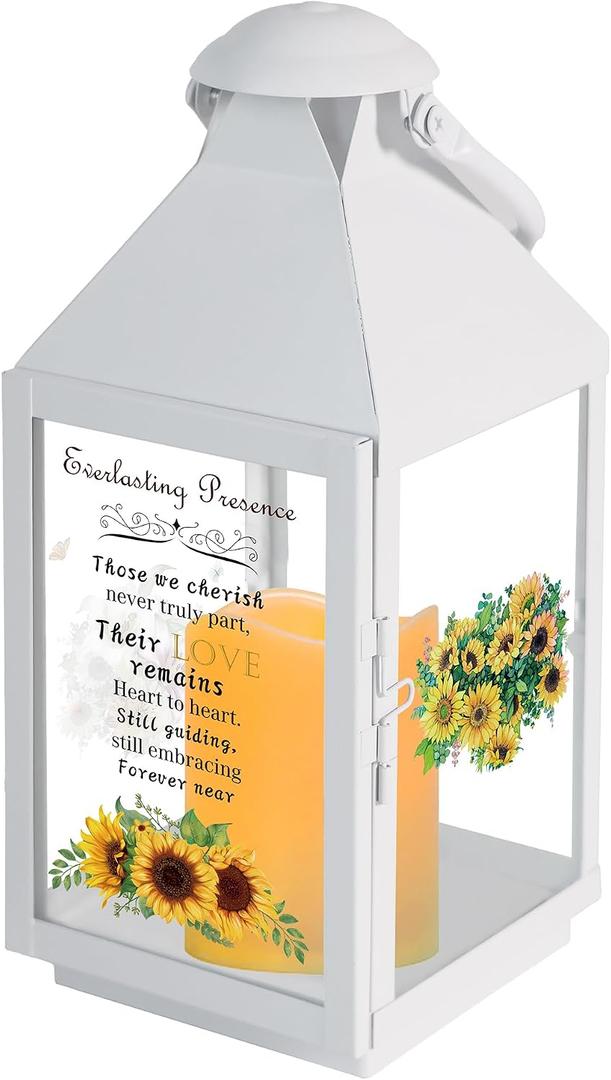 White Memorial Lantern Sympathy Gift for Loss of Loved One | Remembrance Solar Lantern with Sunflower, Bereavement Gifts for Loss of Mother Father Gift