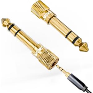 VCE 6.35mm Male to 3.5mm Female 1/4 inch to 1/8 inch 24K Stereo Audio Jack Adapter for Aux Cable, Guitar Amplifier, Headphone, 2 Pack