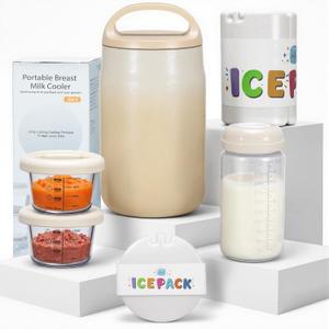 3-in-1 Breast Milk Cooler for 24H 360 Cooling, 11oz Breastmilk Chiller with Bottle & 8oz Baby Food Containers & 27oz Insulated Food Jar, Fits from Baby to Adult for Outdoor, Work & Travel - Mocha