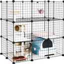 DIY Modular Cat Enclosure 3x3x2 Grid | Extra Large Indoor Cat Playpen | Foldable Black Wire Metal Cat Cage with Multi-Level Shelves | Approx. (43.7" x 29.5" x 43.3")