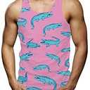 RAISEVERN Mens Tank Top Crocodile Sleeveless Tee Shirt Muscle Gym Workout Animal Tops Graphic Summer Holiday Beach Quick Dry Rave T-Shirt Pink, M
