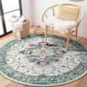 Area Rugs 4ft Washable Non-Slip, Floral Vintage Distress Print Pattern Medallion Carpet for Living Room Bedroom Dining Room, Green Teal Colorful (Teal Green/White/Blue/Navy/Red)