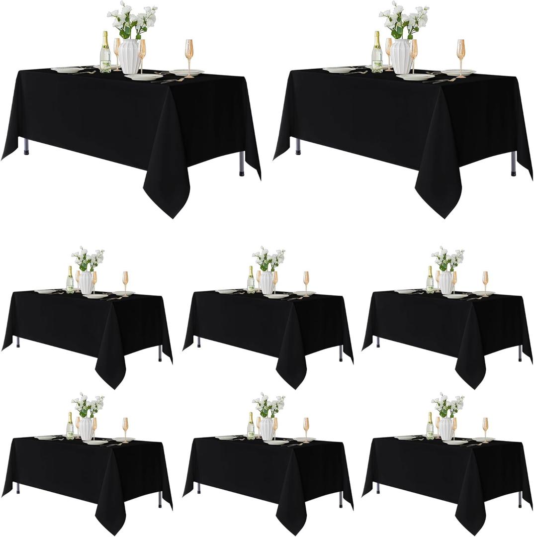 Fitable 8 Pack Table Cloth Rectangle Table: Stain and Wrinkle Resistant Tablecloth Rectangular, Washable Polyester Tablecloths for Wedding Party Dining Banquet Event Catering(Black, 70x120 Inch)