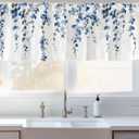 Watercolor Blue Leaves Window Valance for Bedroom Living Room, Grey Leaf Vine Plant Curtains Valanes for Windows, 3" Rod Pocket Window Treatment for Season Home Decorations, 54 x 18 Inch, 1 Panel