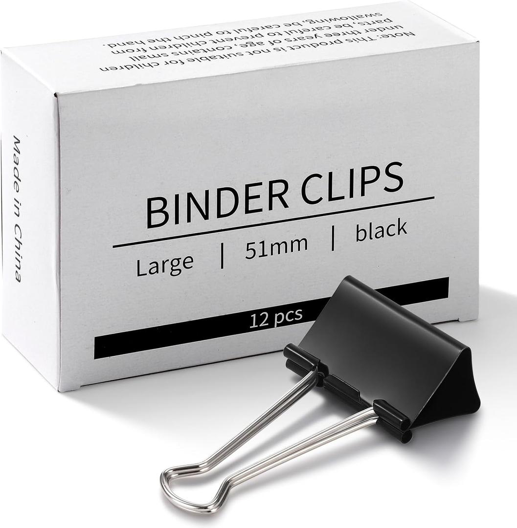 Eclirgan 1.9-Inch Large Binder Clip with Heavy-Duty/Folding/Rust-Resistant,48-Pack Thick Metal Office Clip in 4 Boxes,Black Paper Clamps for School/Outdoor Use/Office/Home