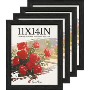 11x14 Picture Frame 4 Pack, Black Solid Wood, Wall Gallery Poster Frame